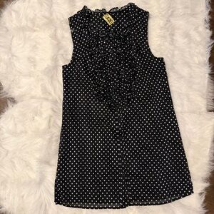 Sleeveless Black Polka Dot Ruffle Front Dress